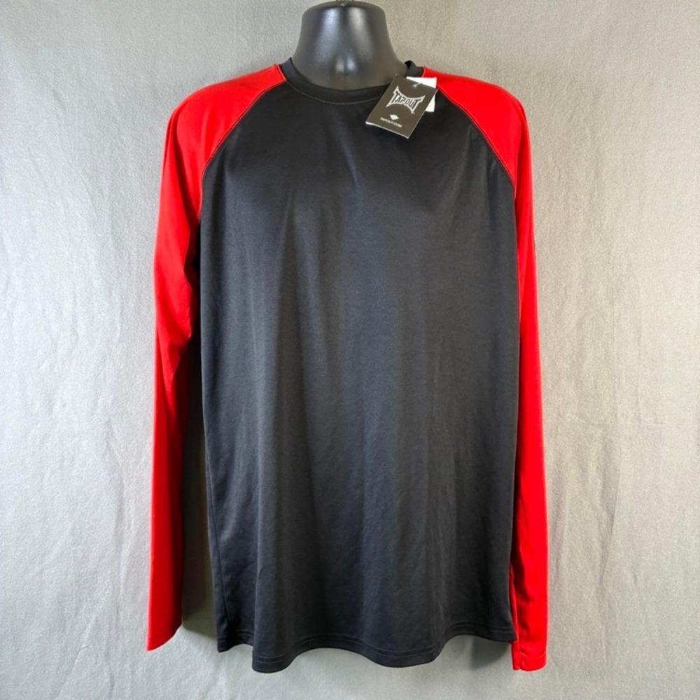 Tapout Mens XL Long Sleeve Raglan Performance Shirt Black Red 3324064-92 NWT